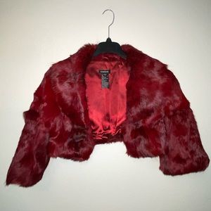 Bebe Aubergine Red Burgundy Rabbit Bolero Jacket